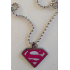 Superman Pendant with Chain Pink Logo