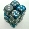 Gemini? D6 16mm (12 Dice) Steel-Teal w/white