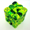 Gemini? D6 12mm (36 Dice) Green-Yellow w/silver